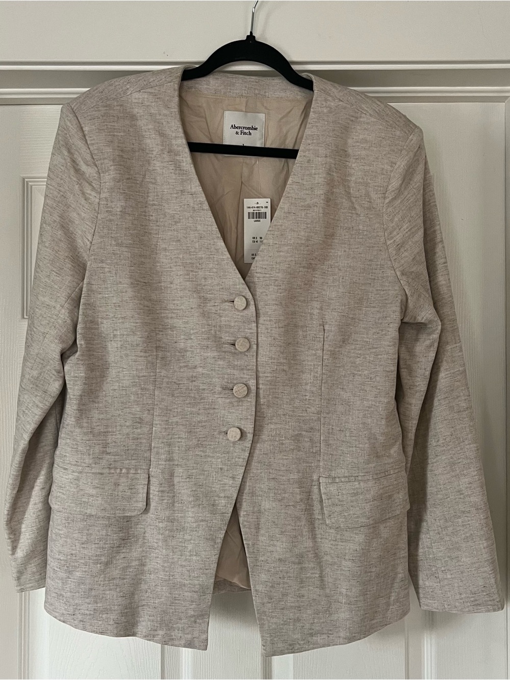 Abercrombie & Fitch Women's Oatmeal
Linen-Blend Collarless Blazer